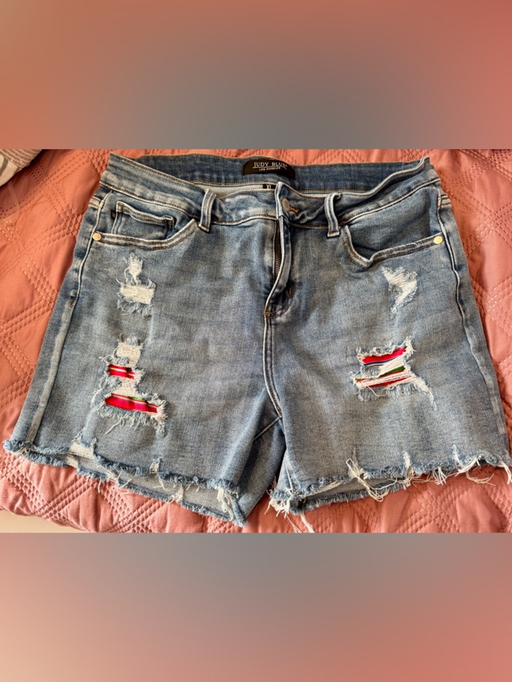 Judy Blue Serape Patched Distressed Denim Shorts